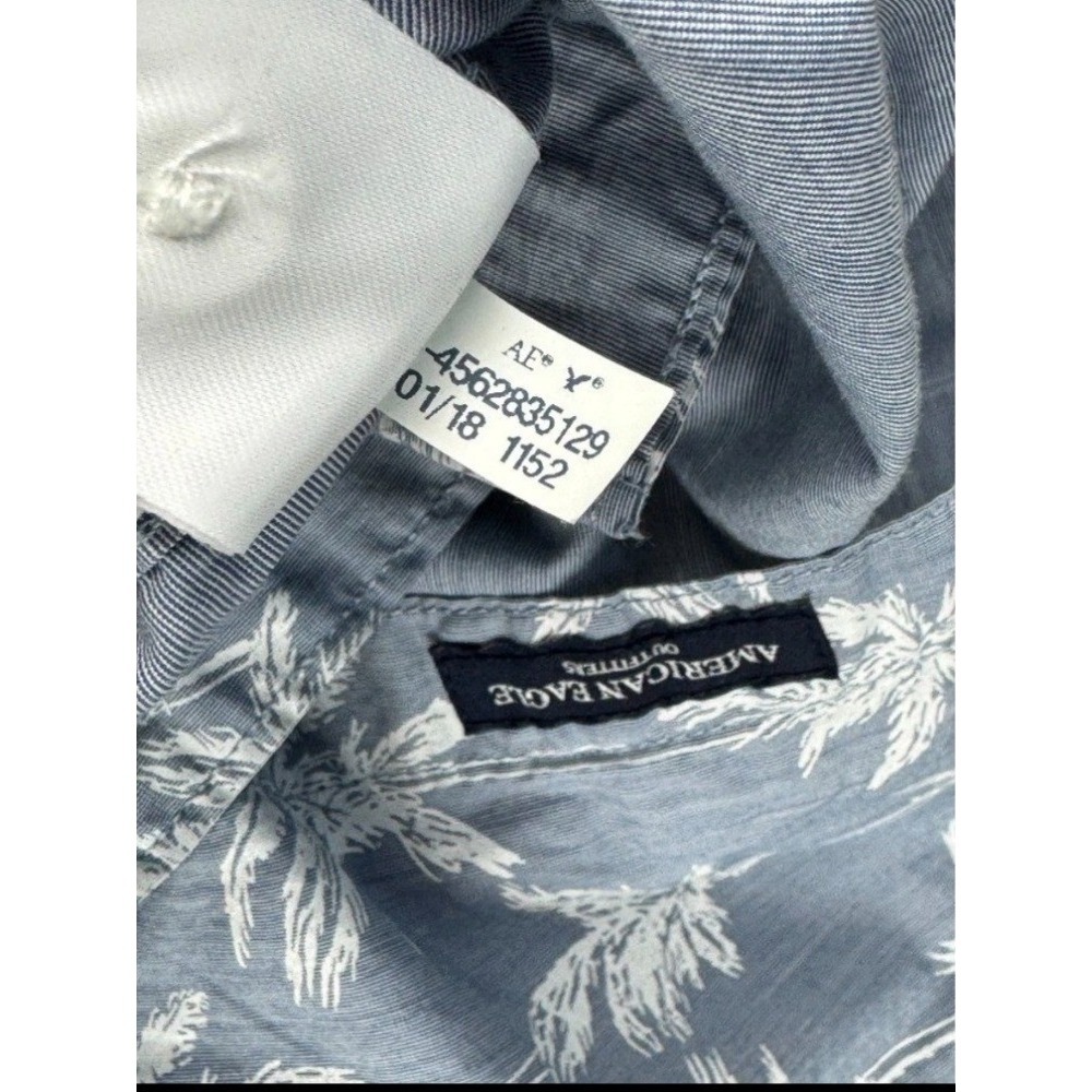 American Eagle Seriously Soft Long Sleeve Button Down Shirt Palm Tree Print Lrge - Picture 7 of 8